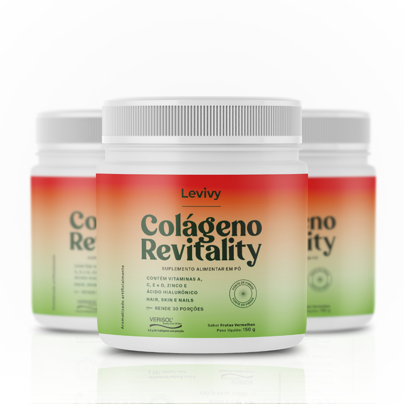 3 Potes Colágeno Revitality Verisol®  Sabor Frutas Vermelhas - Levivy